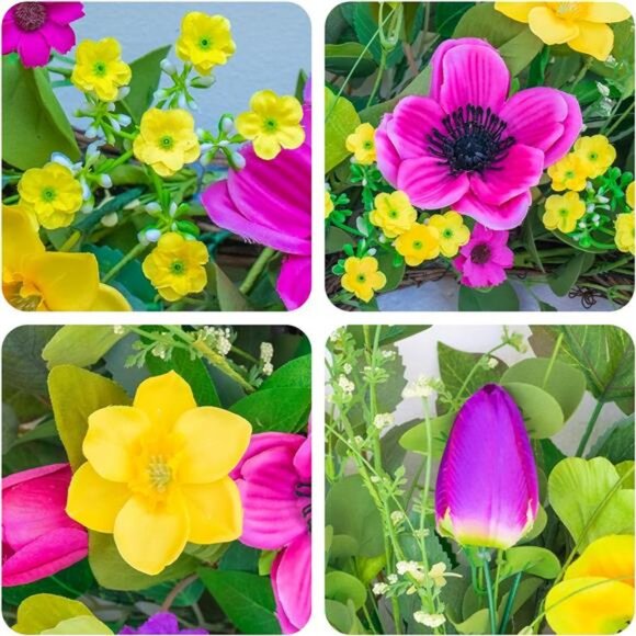 Spring Wreaths for Front Door Summer Outdoor Wreath with Yellow and Purple Daisy - Picture 4 of 7